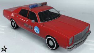 Le véhicule de police Bravado Greenwood Cruiser disposant du motif "LSPD (Autorités portuaires)" sur sa carrosserie.