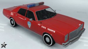 La voiture de police Bravado Greenwood Cruiser disposant sur sa carrosserie du motif de la division "Police d'État de LS"