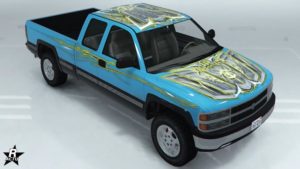 Le véhicule disposant sur sa carrosserie, le groupe de décalcomanie "Motif abstrait jaune"