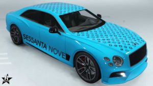 Le bolide Enus Deity possédant sur sa carrosserie, le motif se nommant "Sessanta Nove"