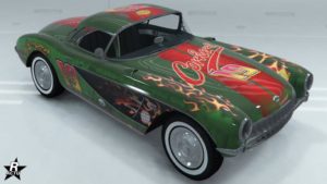 Groupe de décalco "Course rétro, flammes" sur la carrosserie de la sportive classique Invetero Coquette D1