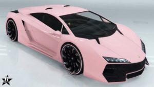 Image de la Pegassi Zentorno dans GTA Online, elle est de couleur rose et ne possède aucun motif sur sa carrosserie.