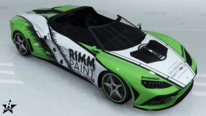 Image du véhicule italien Pegassi Zorrusso avec sur sa carrosserie le motif "Rimm Paint"