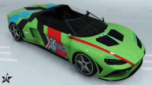 Image de la voiture Pegassi Zorrusso disposant sur sa carrosserie, le motif "Xero Gas"
