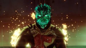 Image du masque Crâne enflammé vert qui est porté par un joueur de GTA Online