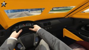 Point de vue du conducteur conduisant la voiture Karin Kuruma (blindée).