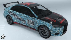 Groupe de décalcomanie "Camouflage Yogarishima" a appliquer sur la carrosserie de la voiture Karin Kuruma dans le jeu vidéo GTA Online.