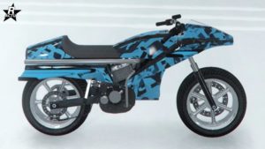 Skin de carrosserie "Étoiles" sur la moto Pegassi Oppressor, le motif représente le logo Rockstar Games.