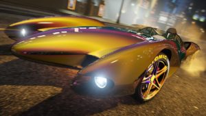 La voiture Scramjet disposant des peintures caméléon Flip vert/brun sur sa carrosserie et Flip orange/bleu sur ses jantes.