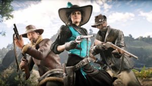 Plusieurs personnages de Red Dead Online portant des vêtements en édition limitée.