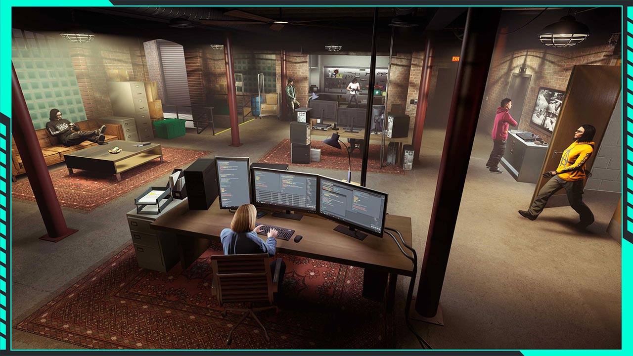 L'intérieur de la propriété de l'usine de vêtements dans GTA Online, au niveau du rez-de-chaussé.