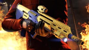 Vue rapproché du fusil militaire El Strickler dans le jeu vidéo GTA Online.