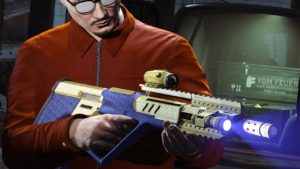 Vue rapproché du fusil militaire El Stricker dans le jeu vidéo GTA Online.