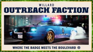 Image publicitaire mettant en vedette la voiture Willard Faction de proximité