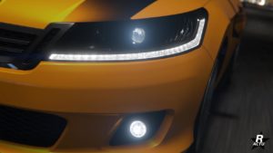 Image rapprochée du phare avant de la voiture Dinka Chavos V6.