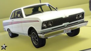 La voiture américaine Vapid Blade de couleur blanche dans GTA Online.