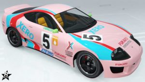 Skin de bagnole "Course Xero" sur la voiture japonaise Dinka Jester Classique de GTA Online.
