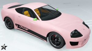 Skin de véhicule "Graphismes noirs 90s" sur la Dinka Jester Classique dans le jeu vidéo GTA Online. Il s'agit d'une bande noire sur le bas de caisse, sur cette bande noire, il est écrit "Jester".