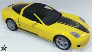 La décalcomanie "Bandes noires" sur le capot et les portières latérales de la voiture Coquette D5 dans le jeu vidéo GTA Online.