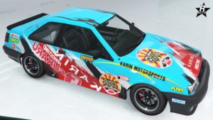 Vinyle se nommant "Drift garage" sur le véhicule de sport Karin Futo.