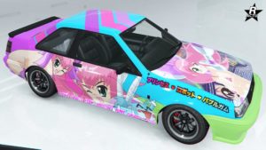 Motif de véhicule "Drift itasha" aux couleurs de l'animé japonais Princess Robot Bubblegum.