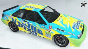 Aperçu du motif "Équipe Auto Exotic" sur la carrosserie du véhicule japonais Karin Futo.