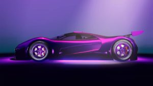 La peinture caméléon Flip mauve/rouge sur la carrosserie et les jantes d'une voiture dans le jeu vidéo GTA Online.