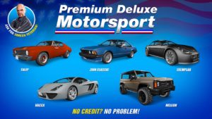 Les voitures Exemplar, Hellion, Tulip, Vacca et Zion Classique qui sont en ventes dans la concession auto Premium Deluxe Motorsport.