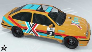 Motif "Équipe Xero" présent sur la carrosserie du véhicule Vapid Uranus LozSpeed dans GTA Online.