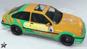 Décalcomanie de voiture de course "Équipe de rallye Chepalle" sur la carrosserie du véhicule Vapid Uranus LozSpeed dans GTA Online. Son numéro de course est le 88.