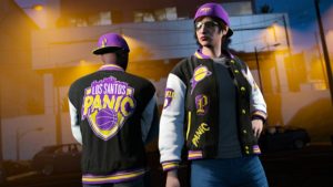 Deux personnages de GTA Online portant à la fois la casquette et la veste Teddy LS Panic.
