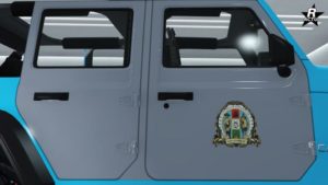 Vinyle "Garde forestier comté de LS" sur la carrosserie du véhicule avec une vue proche sur les portières latérales.