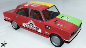 Décalcomanie "Vodka Cherenkov" sur la carrosserie du véhicule soviétique Rune Cheburek.