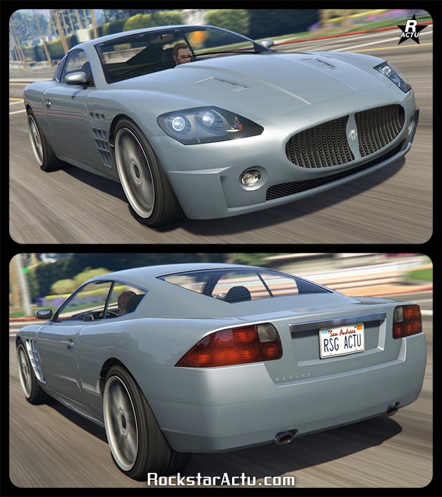 Voiture britannique Ocelot F620, il s'agit d'un coupé gris.