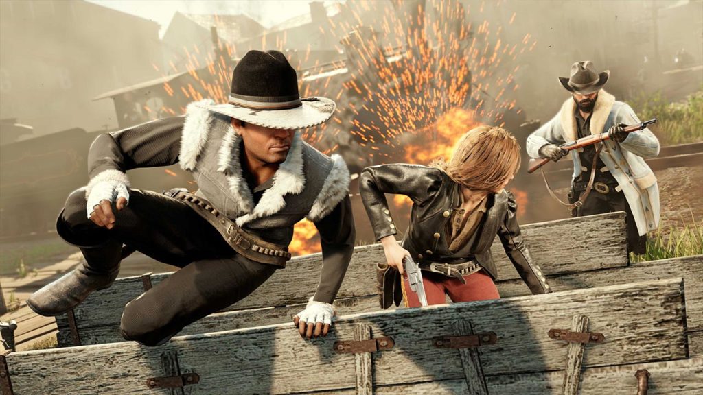 Trois personnages de Red Dead Online portant sur eux des vêtements en édition limitée.