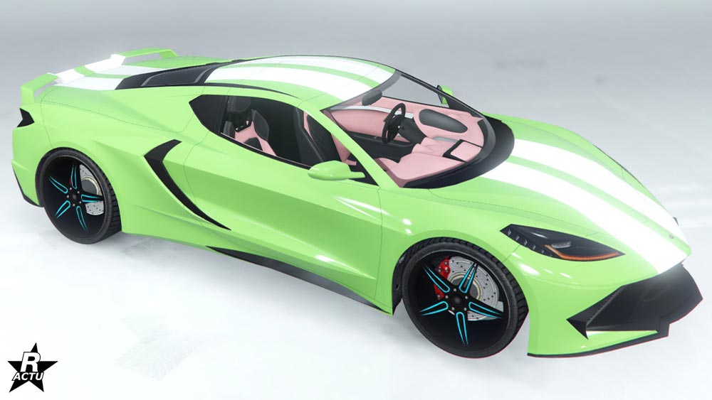 Motif "Double bande blanche" qui ajoute sur la carrosserie de la Coquette D10, deux bandes blanches se suivants, de l'avant à l'arrière du bolide.