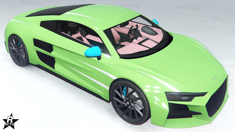 Motif, désigné "Bandes fines blanches", qui ajoute des décalcomanies de bandes blanches sur les côtes latéraux du véhicule de GTA Online.