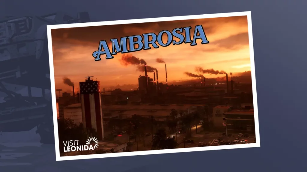 Artwork en forme de carte postale d'Ambrosia dans l'État de Leonida.