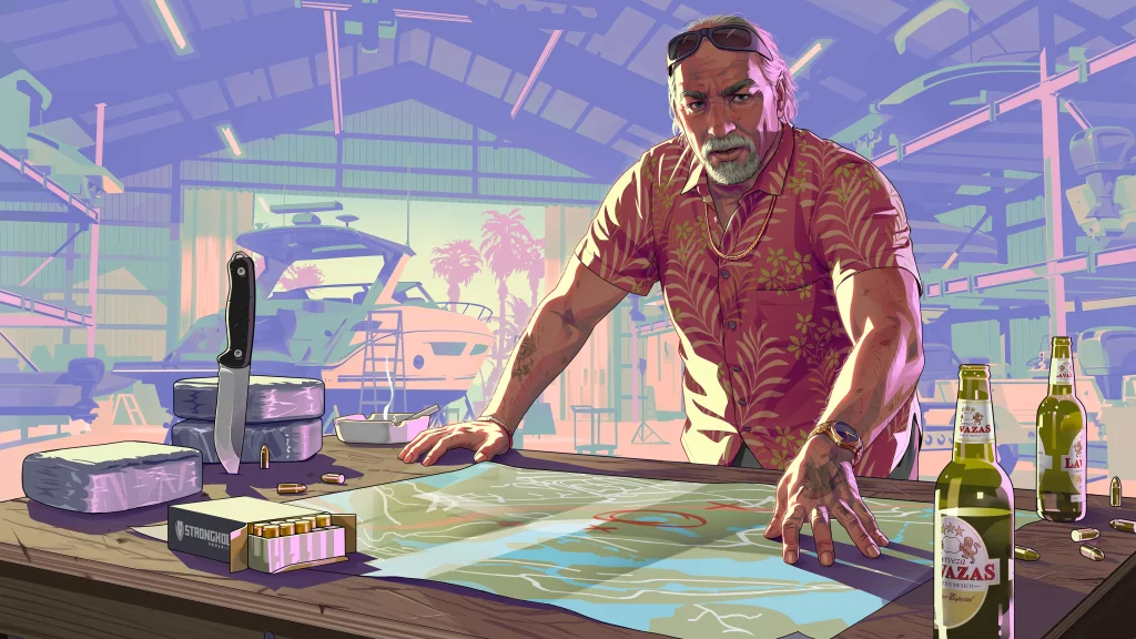 Artwork n°1 de Brian Heder dans son hangar à bateaux, regardant une carte sur une table