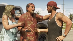 Brian Heder parlant à Jason à côté d'un Pick-Up dans GTA 6.