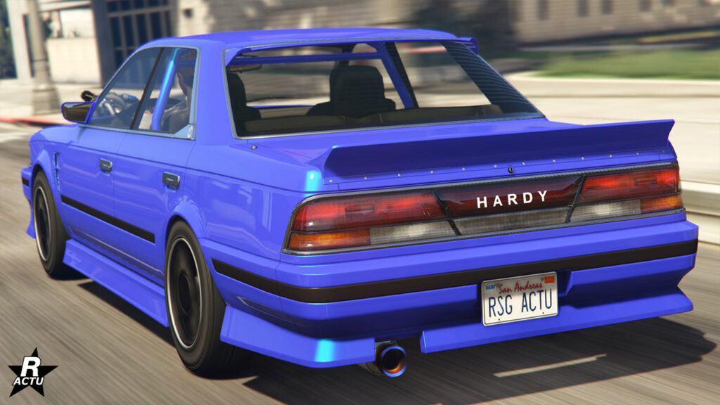 Image de l'arrière de la berline Hardy dans le jeu vidéo GTA Online.