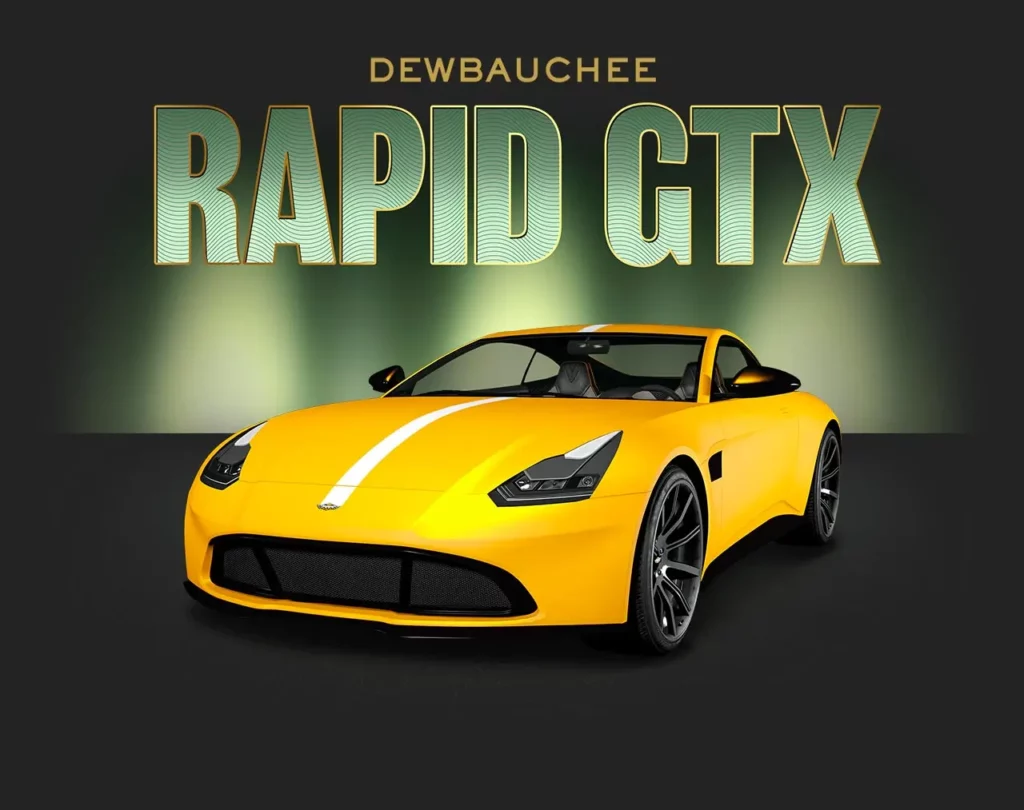 Vue frontale du véhicule britannique de sport Dewbauchee Rapid GT X dans le jeu GTA Online