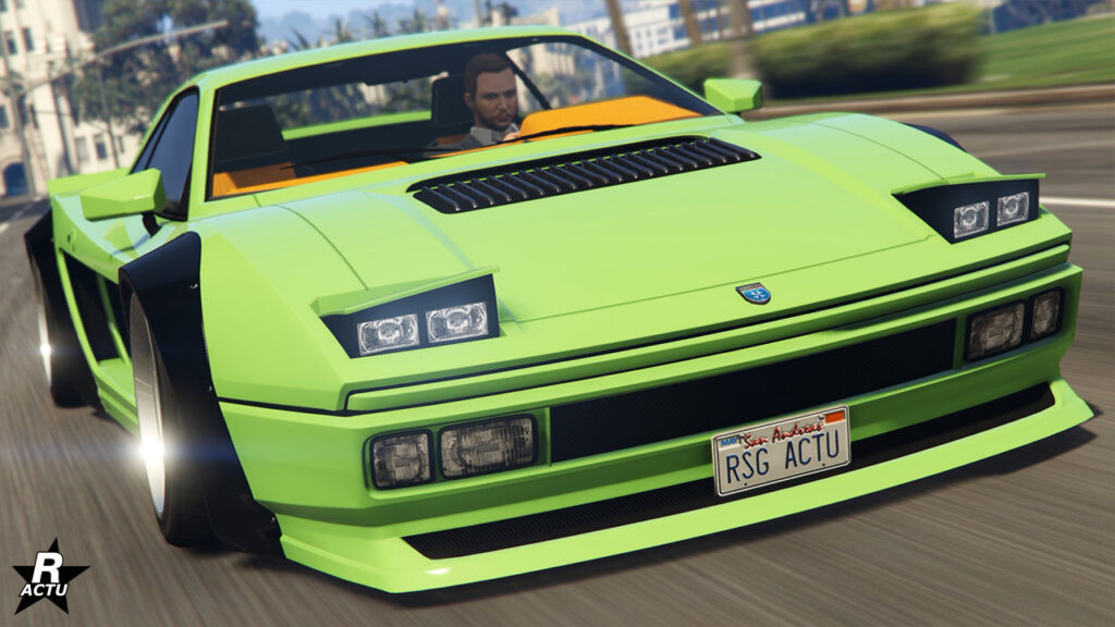 Sportive classique "Grotti LSCM Cheetah Classique" offrant une vue avant, elle est peinte en vert fluo.