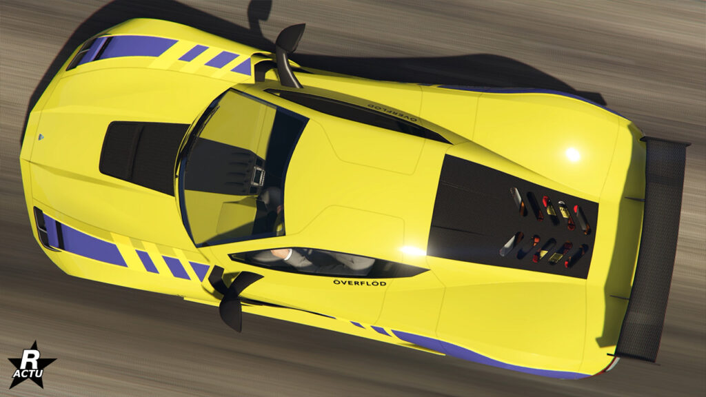 Vue du dessus de la super car Overflod Suzume