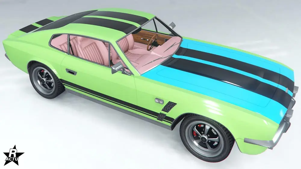 Skin "Rayures classiques noires" qui ajoute un motif d'une double bande de couleur noire qui traverse au centre et de façon verticale la carrosserie.