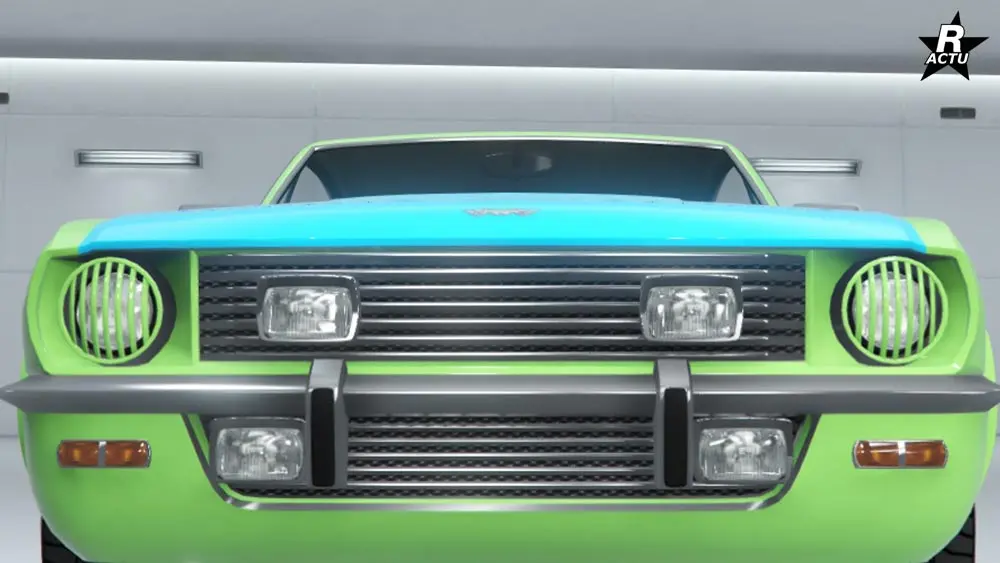 Grilles verticales de la couleur principale de la carrosserie devant les phares lumineux avant.