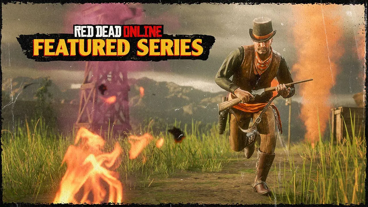 Un cowboy de Red Dead Online qui court se mettre à l'abris dans une activité à la une.