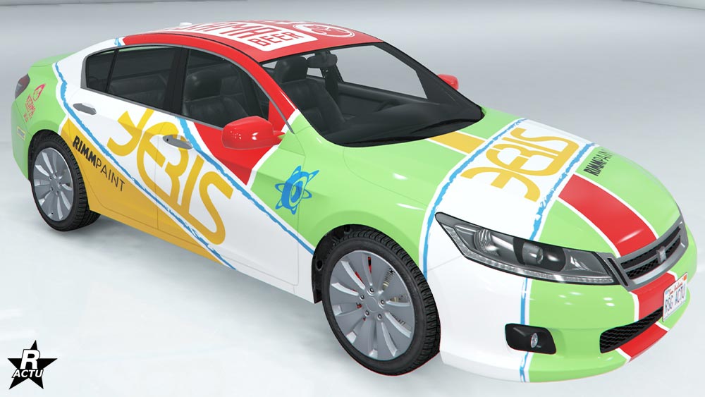 Image de la décalcomanie "Course ERIS" sur la carrosserie de la berline japonaise