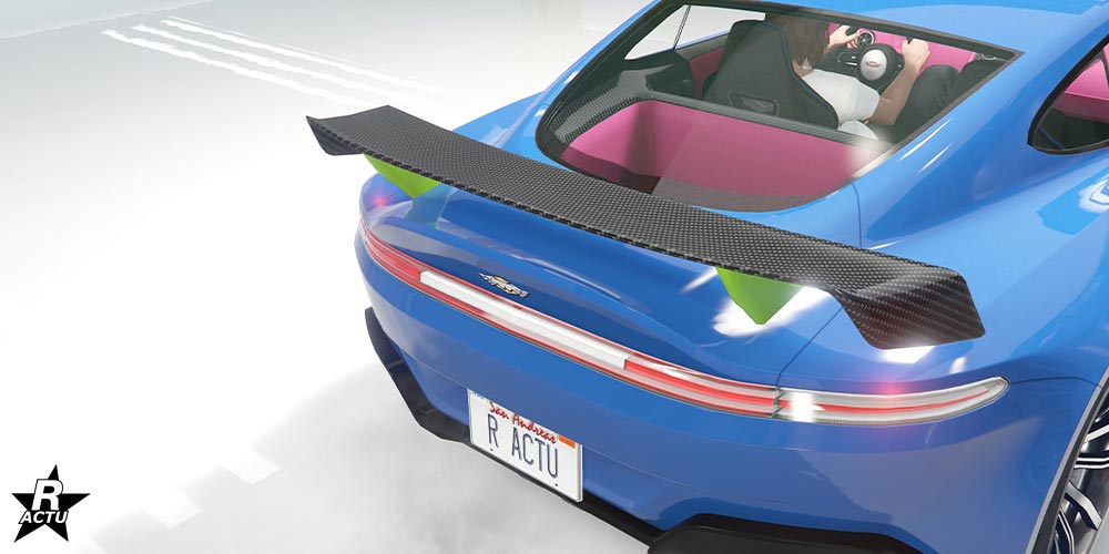 Aileron en fibres de carbone pour la partie surélevée ailée aux extrémités, et de couleur secondaire pour ses bitoniaux