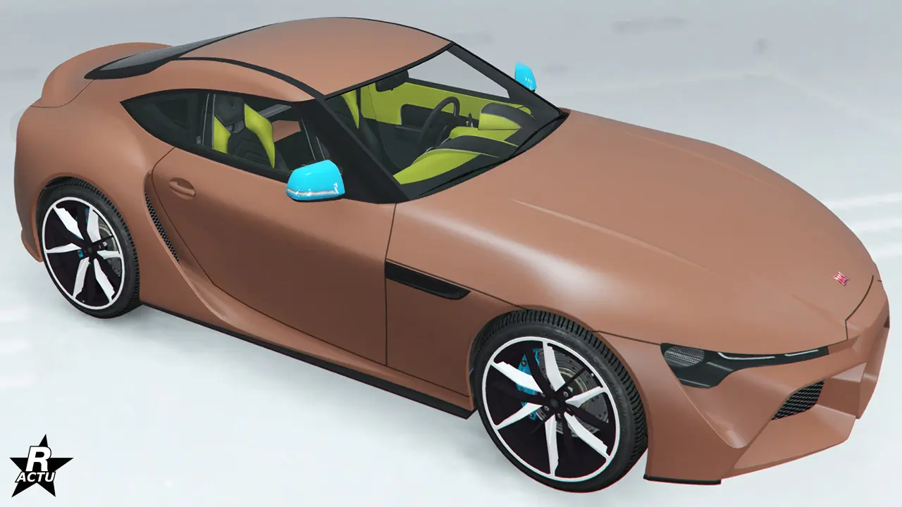 La voiture japonaise Dinka Jester RR sans aucun motif appliqué sur sa carrosserie dans le jeu vidéo GTA Online.